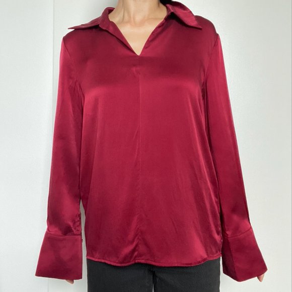 Theory Red Silk Blouse (Small) - Picture 2 of 5